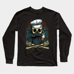 Bearded Skull Pirate Captain Long Sleeve T-Shirt